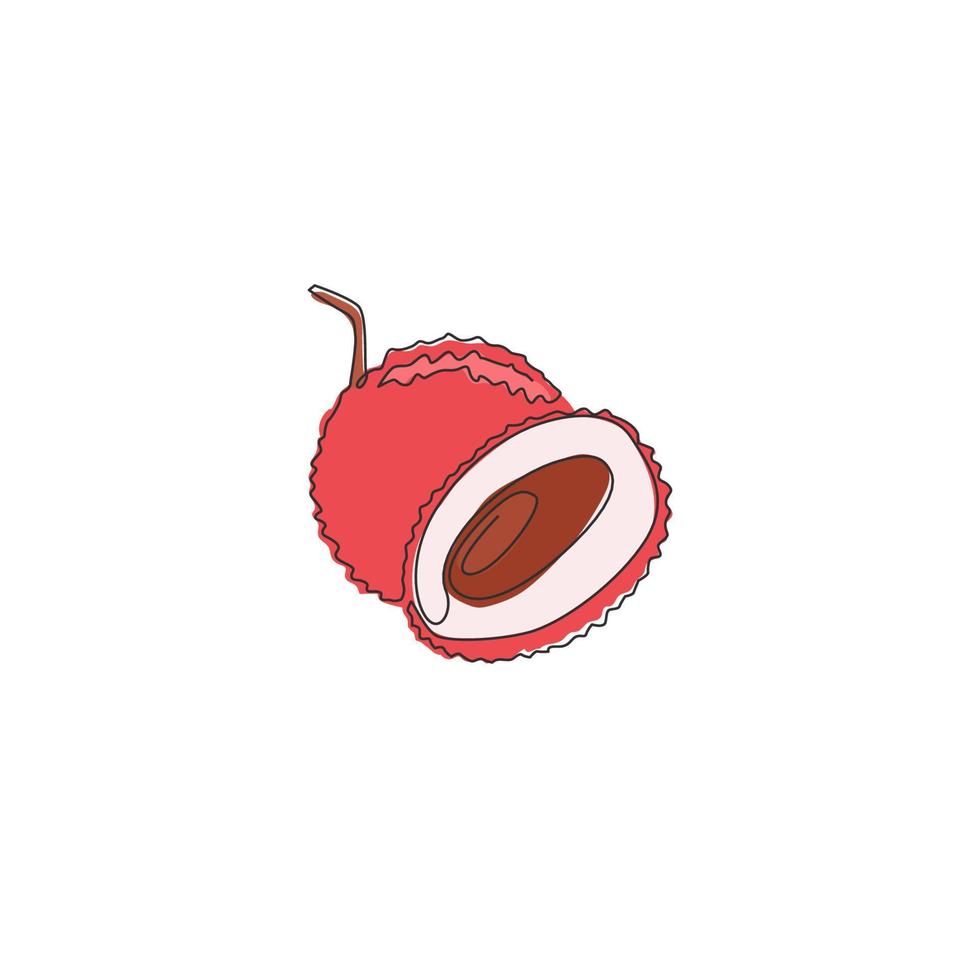 Single continuous line drawing of whole healthy organic lychee for orchard logo identity. Fresh summer fruitage concept for fruit garden icon. Modern one line draw design vector graphic illustration