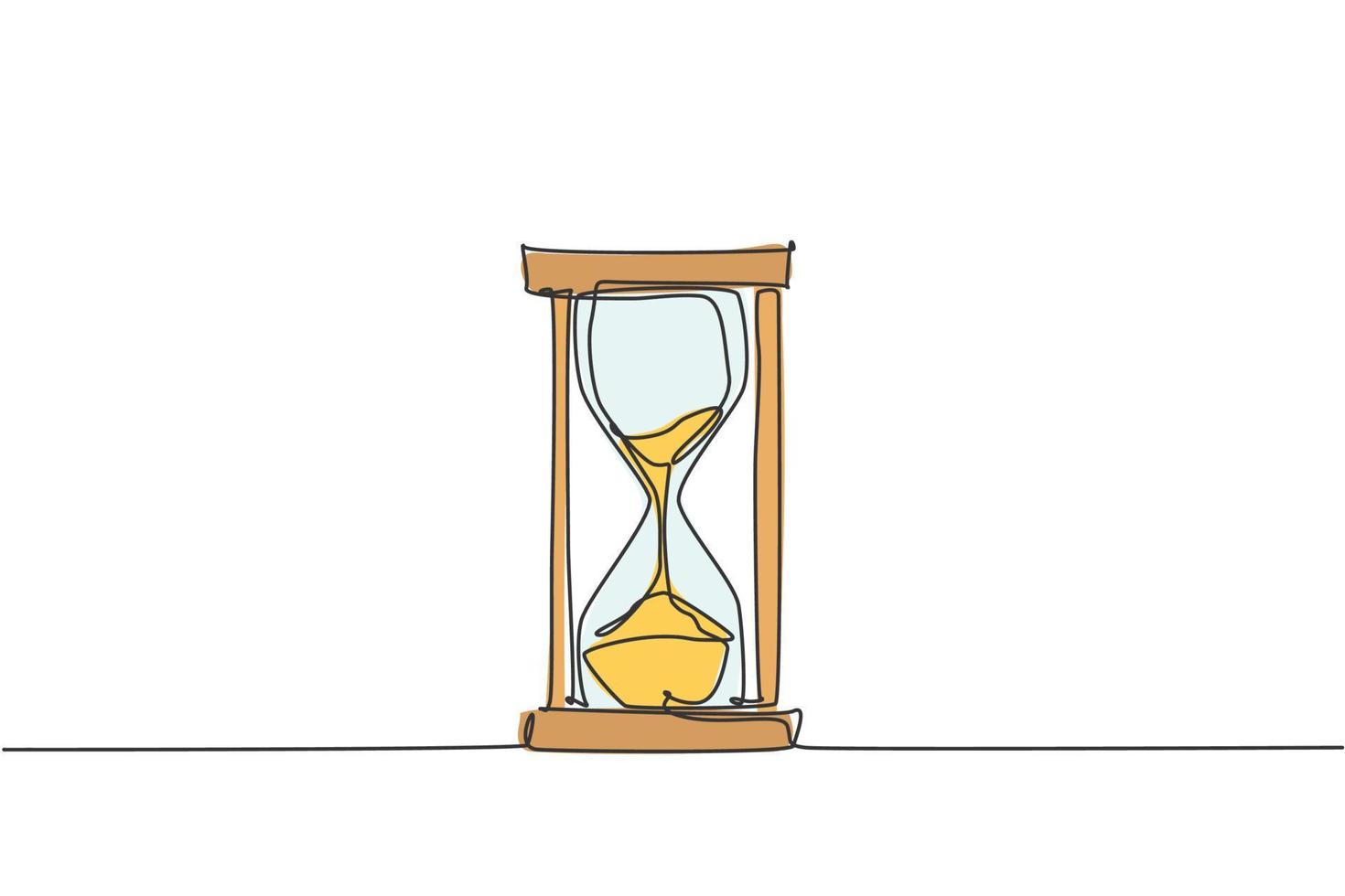 un dibujo de línea continua del antiguo reloj de arena clásico. vidrio de arena para mostrar el tiempo límite en el concepto de metáfora empresarial. Ilustración gráfica de vector de diseño de dibujo de línea única de moda