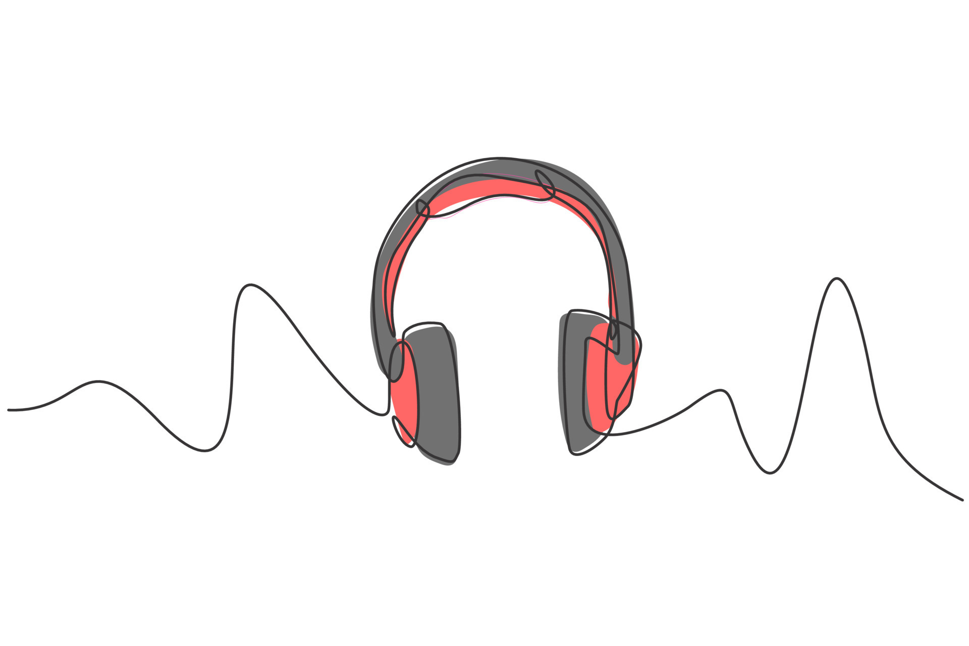 Single continuous line drawing of headphone with zigzag wire