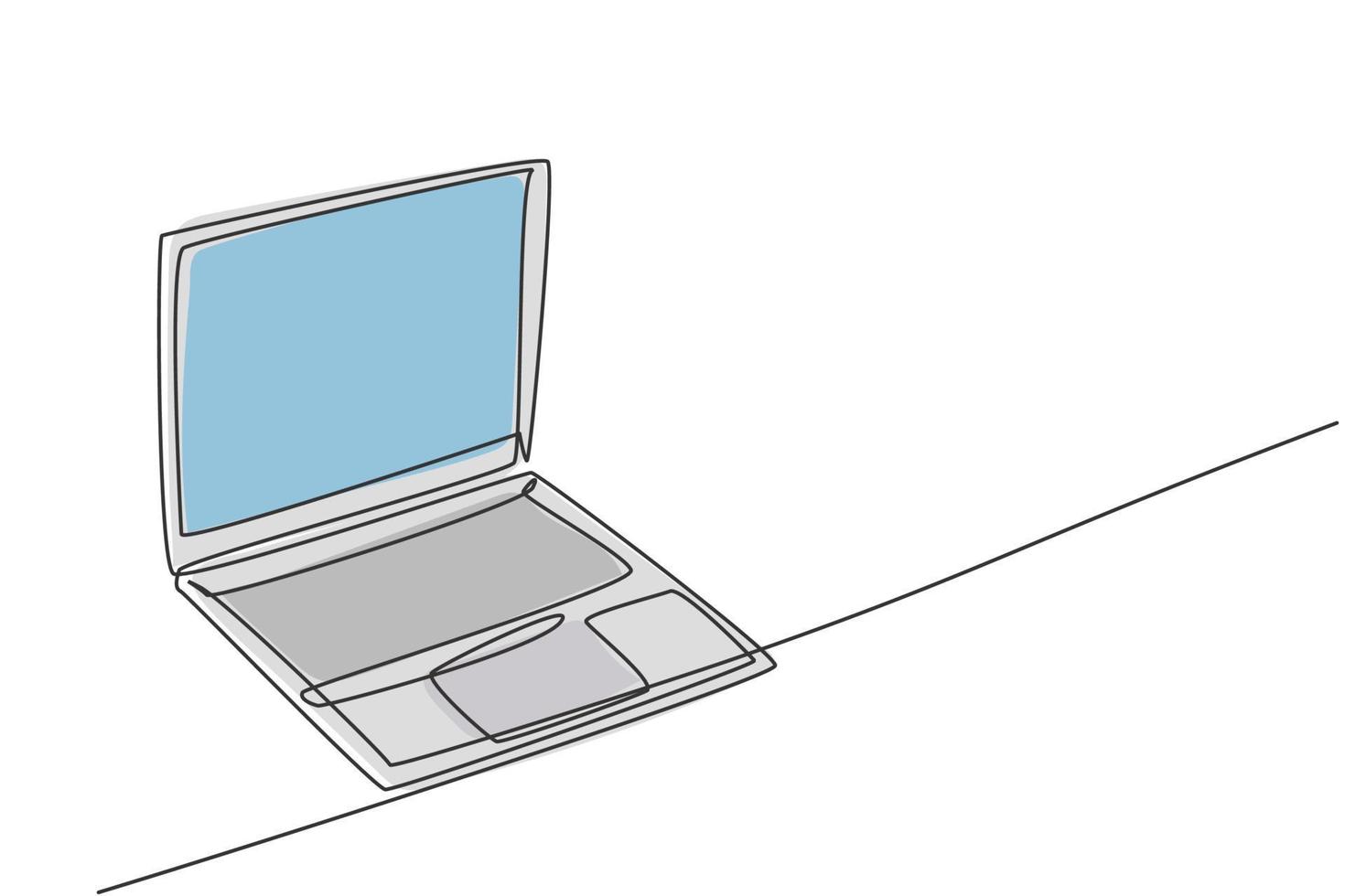 One continuous line drawing of laptop unit for working at home. Electricity computer for small business gadget tools concept. Trendy single line draw design vector graphic illustration