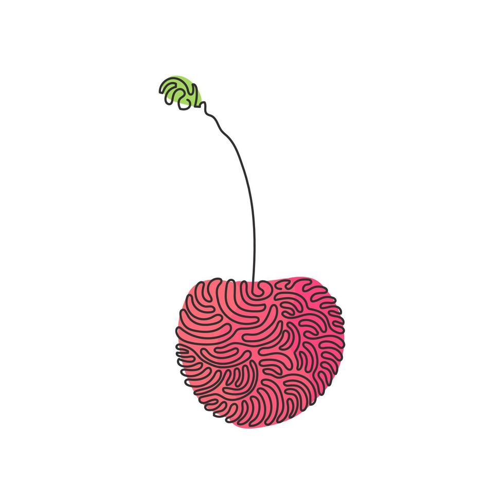 Single continuous line drawing whole healthy organic cherry for orchard logo identity. Fresh fruitage concept for fruit garden icon. Swirl curl style. One line draw graphic design vector illustration