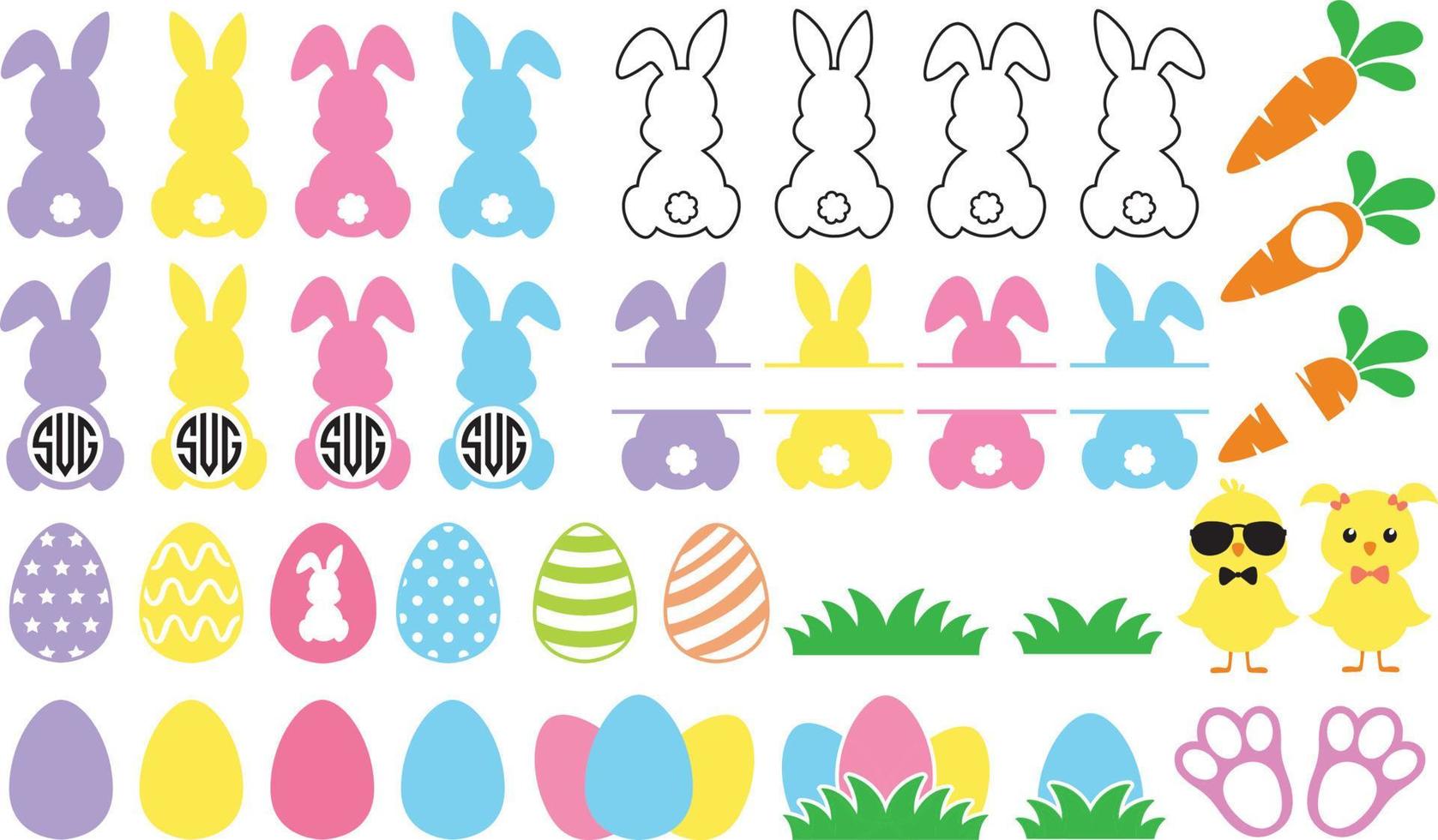 Easter SVG, Easter SVG Bundle, Rabbit Easter Svg, Bunny Svg, Png, Eps, Dxf. vector