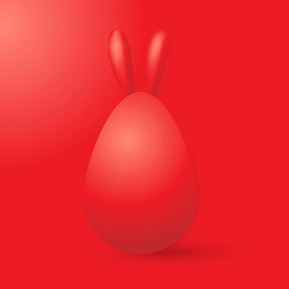 Realistic red egg with bunny ears. Happy easter egg on red background. Holiday decoration for easter holiday. 3D illustration vector