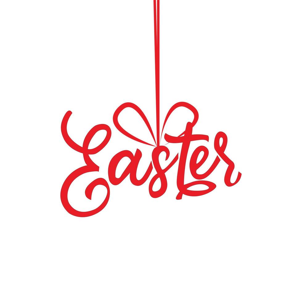 Easter red paint lettering with bow. For postcard, card, invitation, poster, banner template lettering typography. Seasons GreetingsVector illustration EPS10 vector
