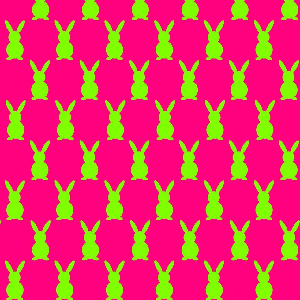 Neon green bunny silhouettes on pink background. Vector flat illustration. Holiday banner, flyer or greeting voucher, brochure design template layout. Vector illustration