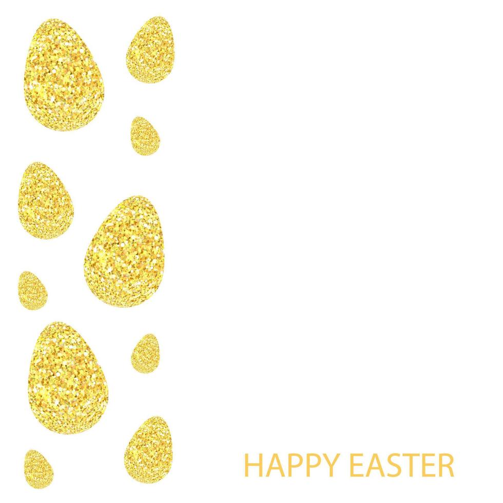 Pascua de Resurrección tarjeta. Pascua de Resurrección oro Brillantina huevos en blanco fondo.vacaciones decoración para Pascua de Resurrección fiesta vector