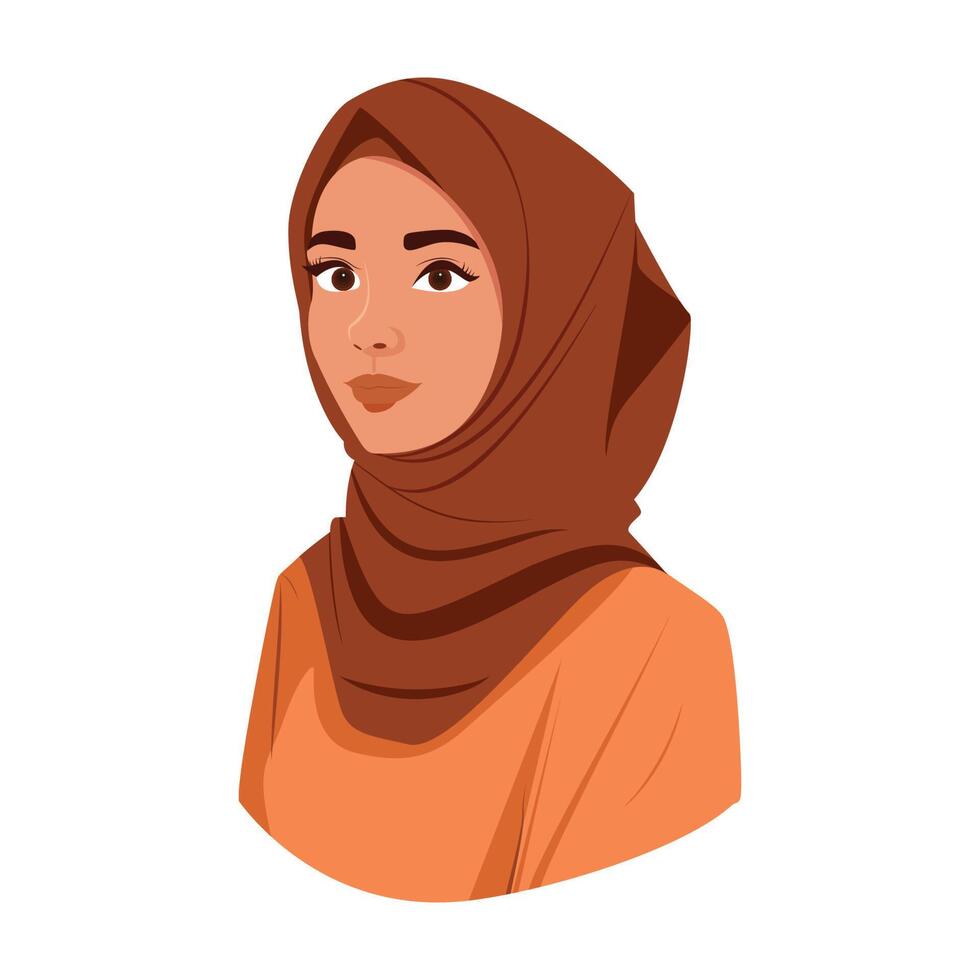 Aesthetic Cute Muslim Girl With Hijab Flat Detailed Avatar Vector Illustration Beautiful Muslim