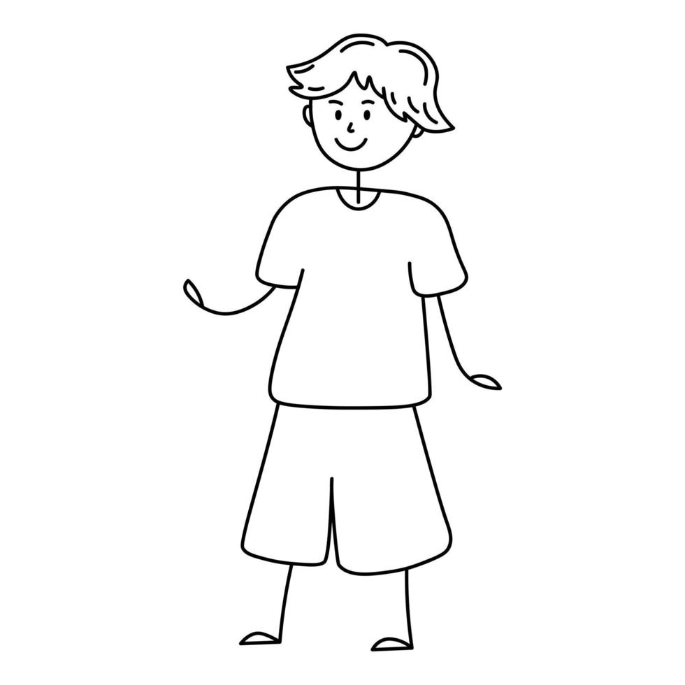 Doodle graphic illustration of teen boy. Graphic line sketch of smiling boy vector