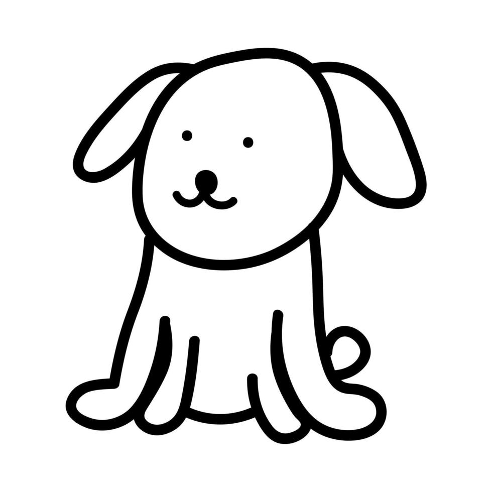 Doodle cartoon line illustration of little dog. Graphic line sketch of cute puppy vector
