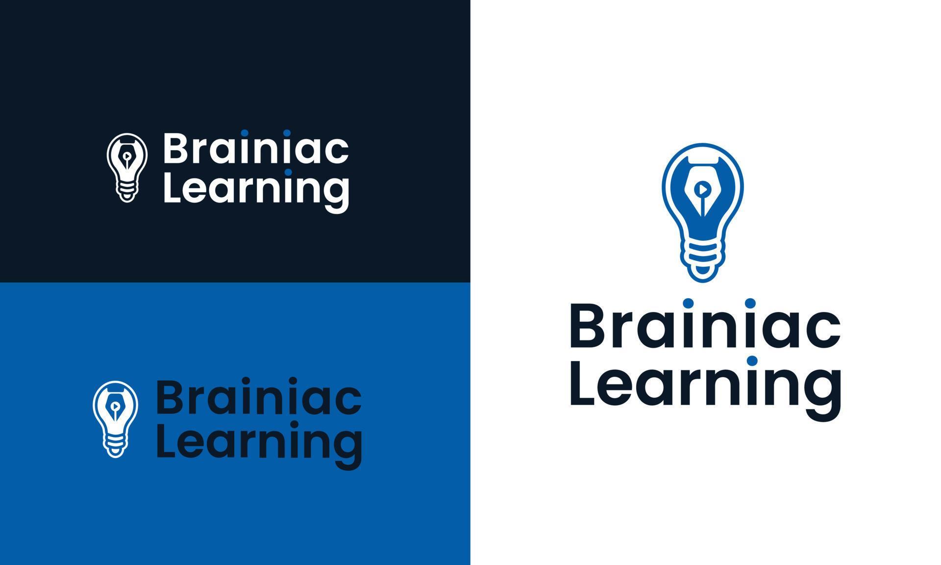 E learning logo with light bulb and pen abstract shape, Education logo design, Online e learning