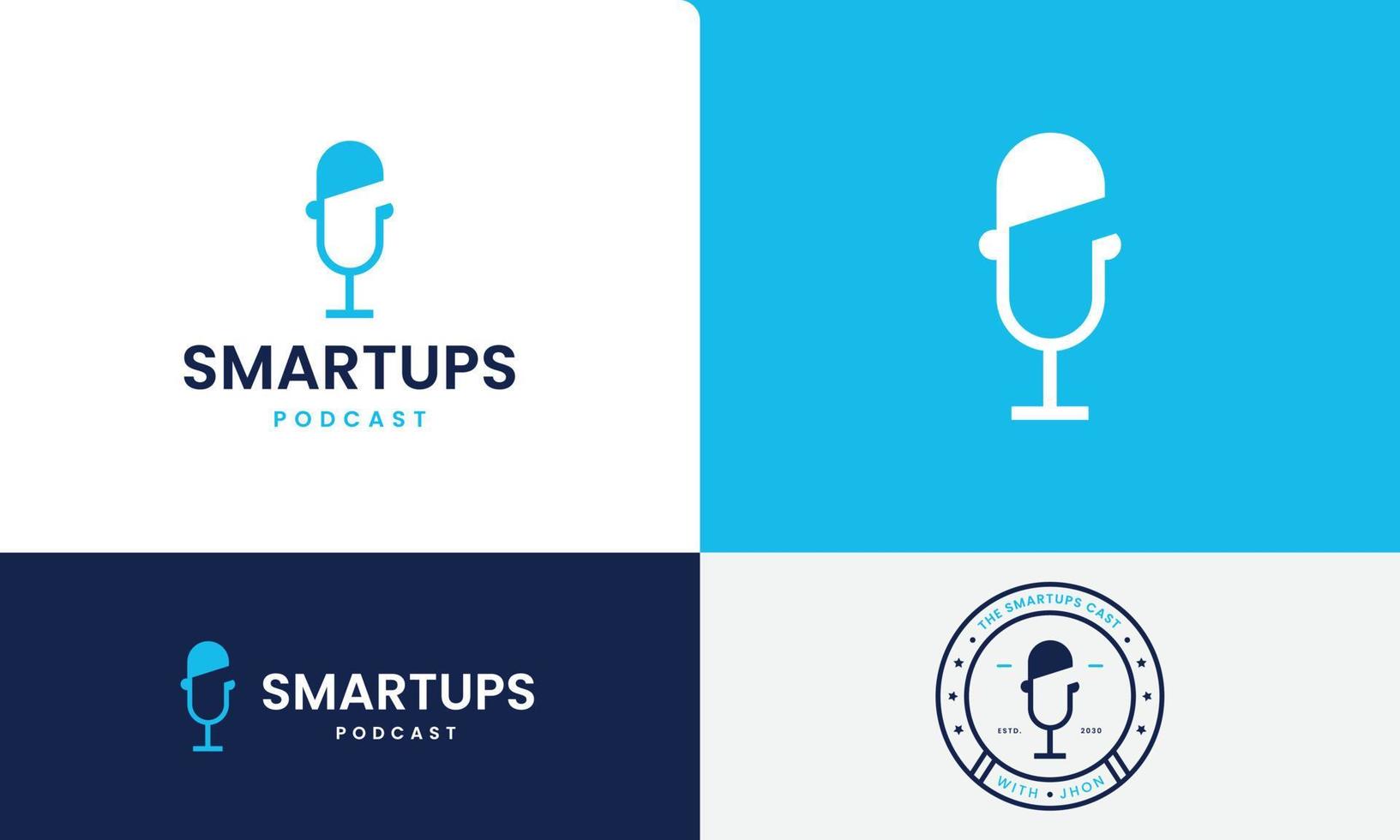 negocio podcast logo diseño con icono y logo emblema, puesta en marcha podcast logo diseño vector