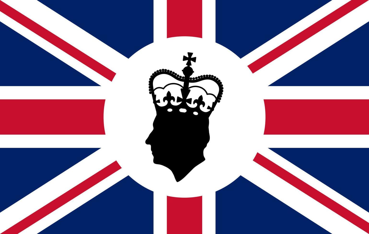 Side profile silhouette of King Charles III against a Union Jack background. Editorial illustration of King Charles III. vector