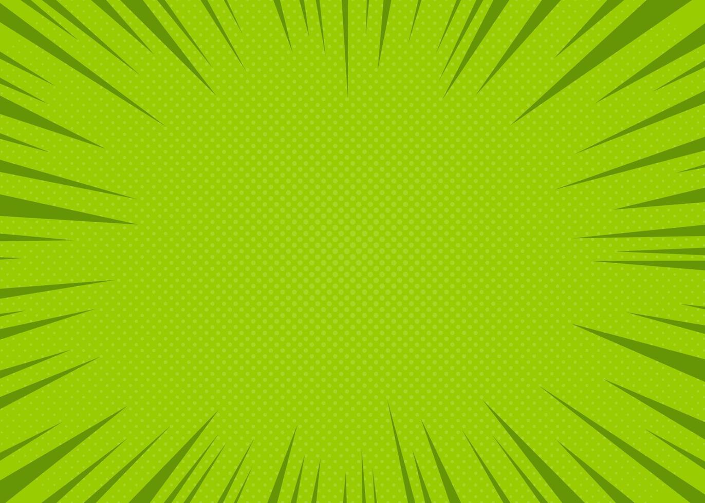 Comic retro pop art burst background. Green vintage flash halftone