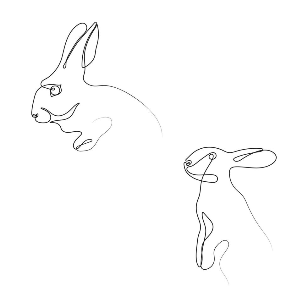 Rabbits in continuous one line drawing style. Easter bunny set in simple minimalistic style. Vector illustration