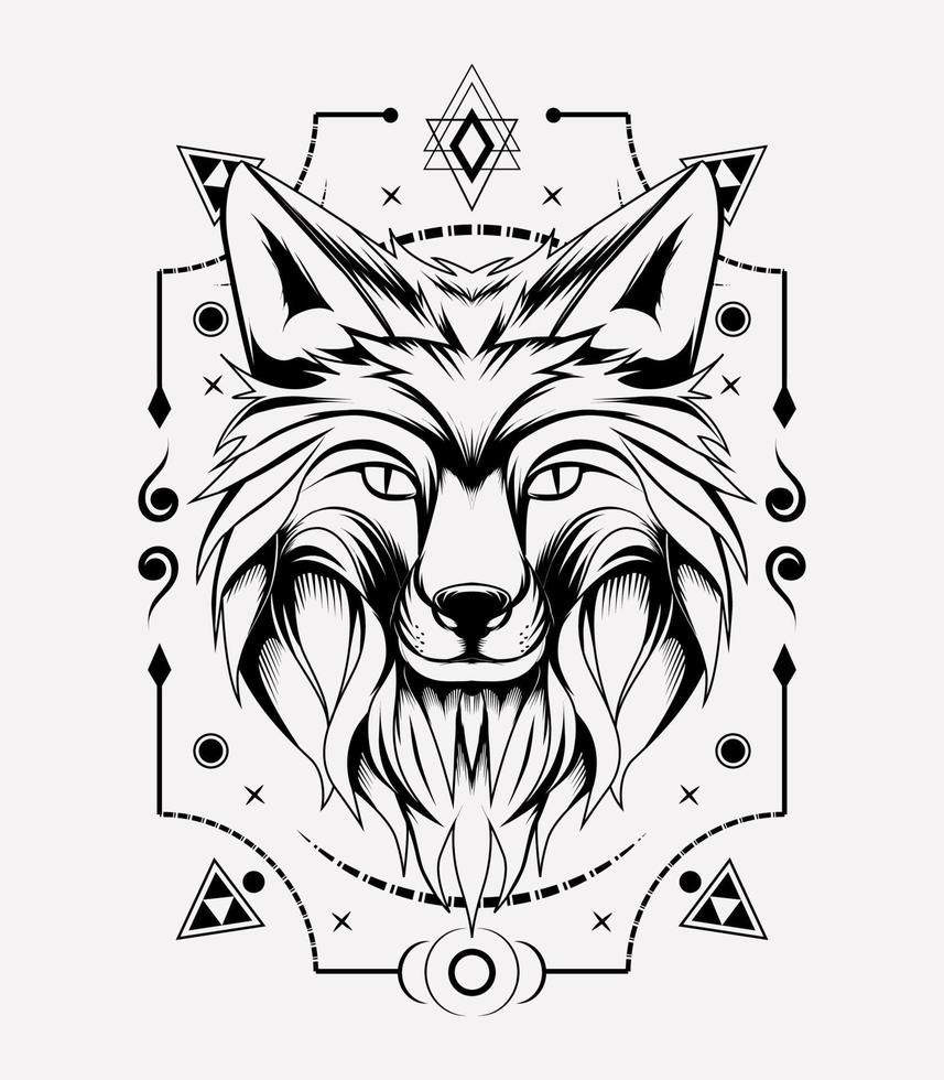 Fox head vector illustration with sacred geometry frame