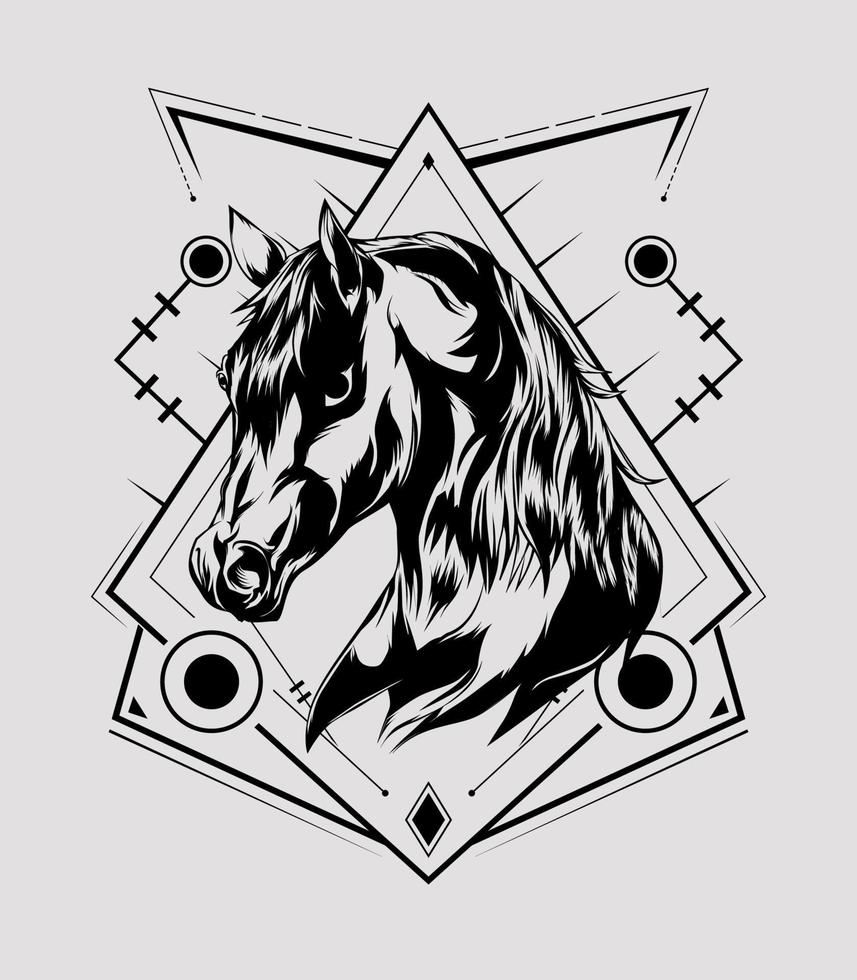 Horse head illustration design template in black and white version vector