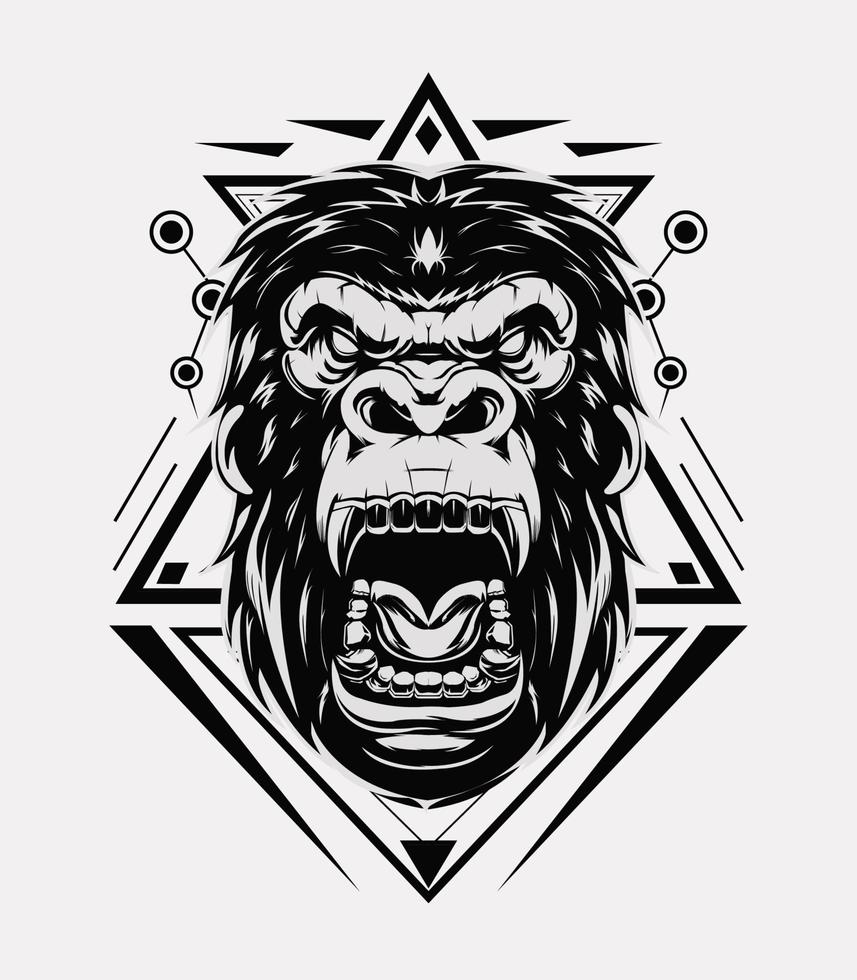 Mad gorilla face vector ink design template