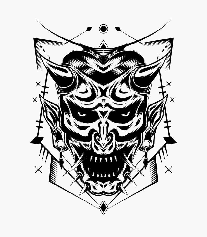 Tengu vector illustration in black and white color
