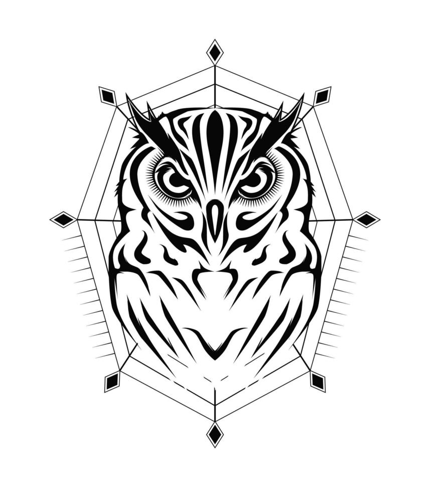 Tattoo owl black and white color vector