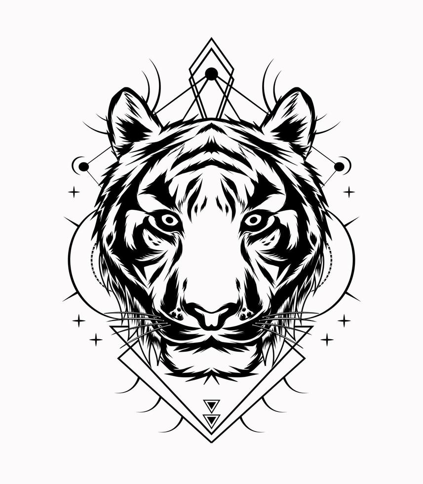 Tiger dace vector artwork with sacred geometry pattern in black and white color