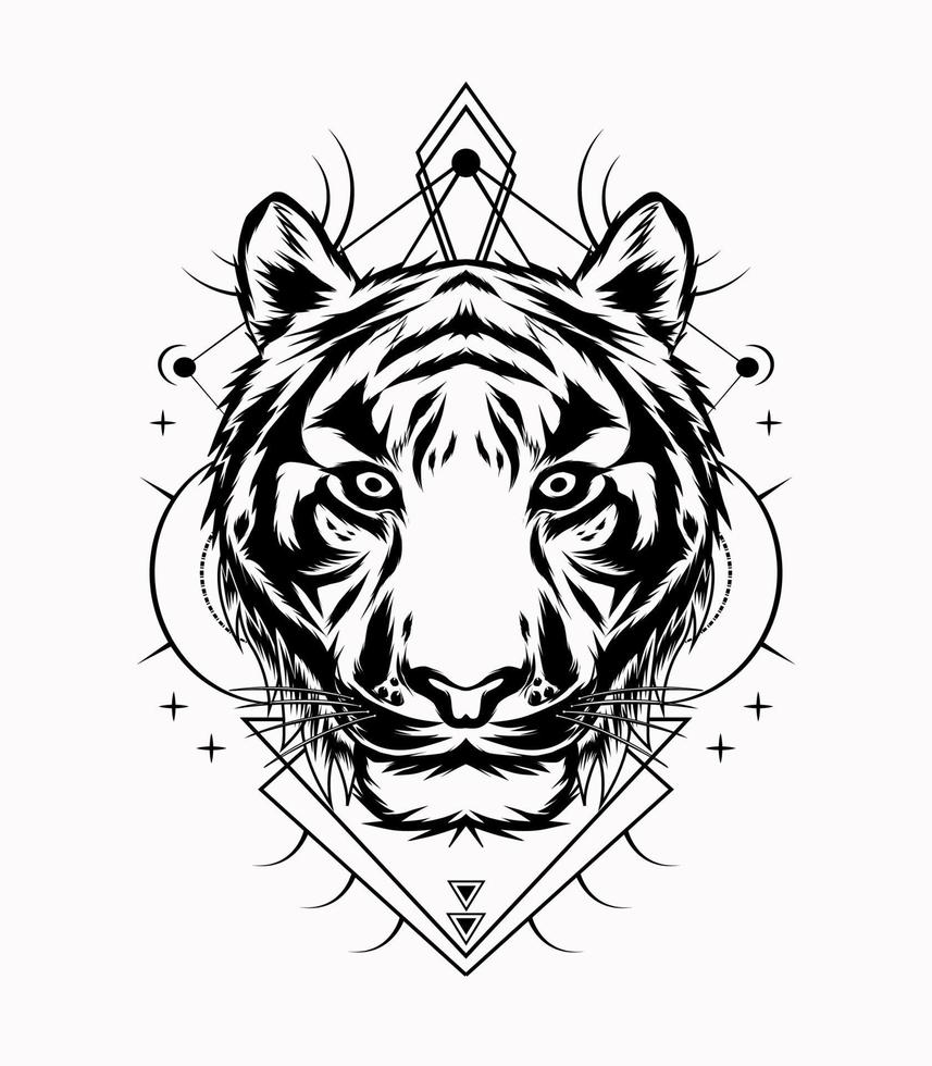 Tigre albur vector obra de arte con sagrado geometría modelo en negro y blanco color