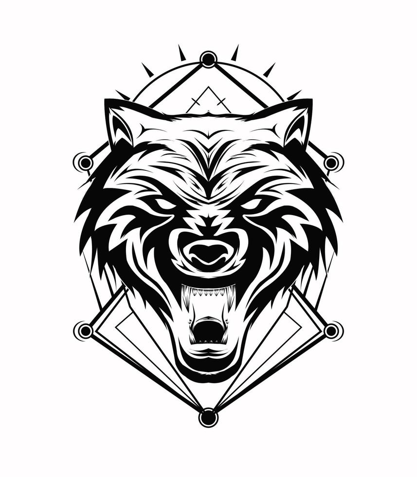 lobo cabeza vector ilustración en negro y blanco color