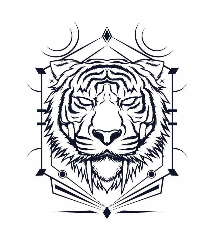 Saber tooth vector artwork in black and white color