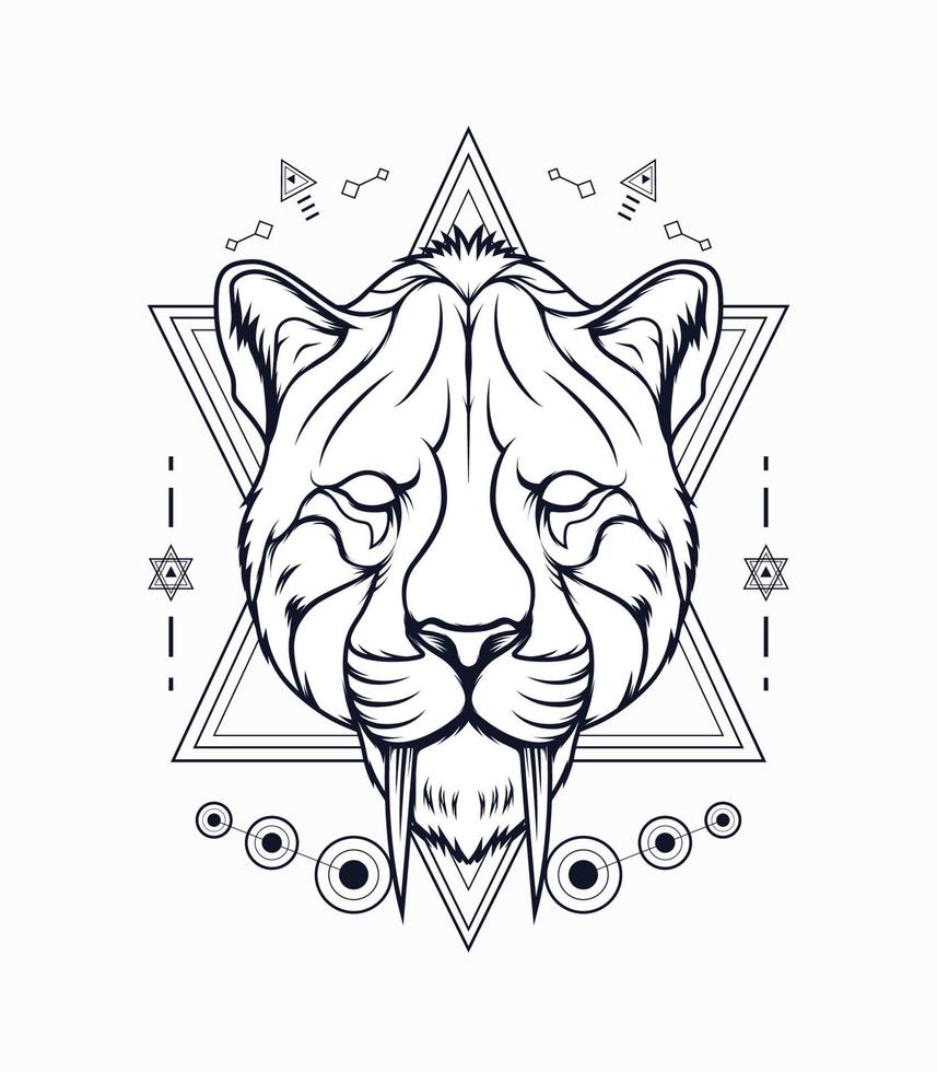 Smilodon with sacred geometry pattern tattoo art vector
