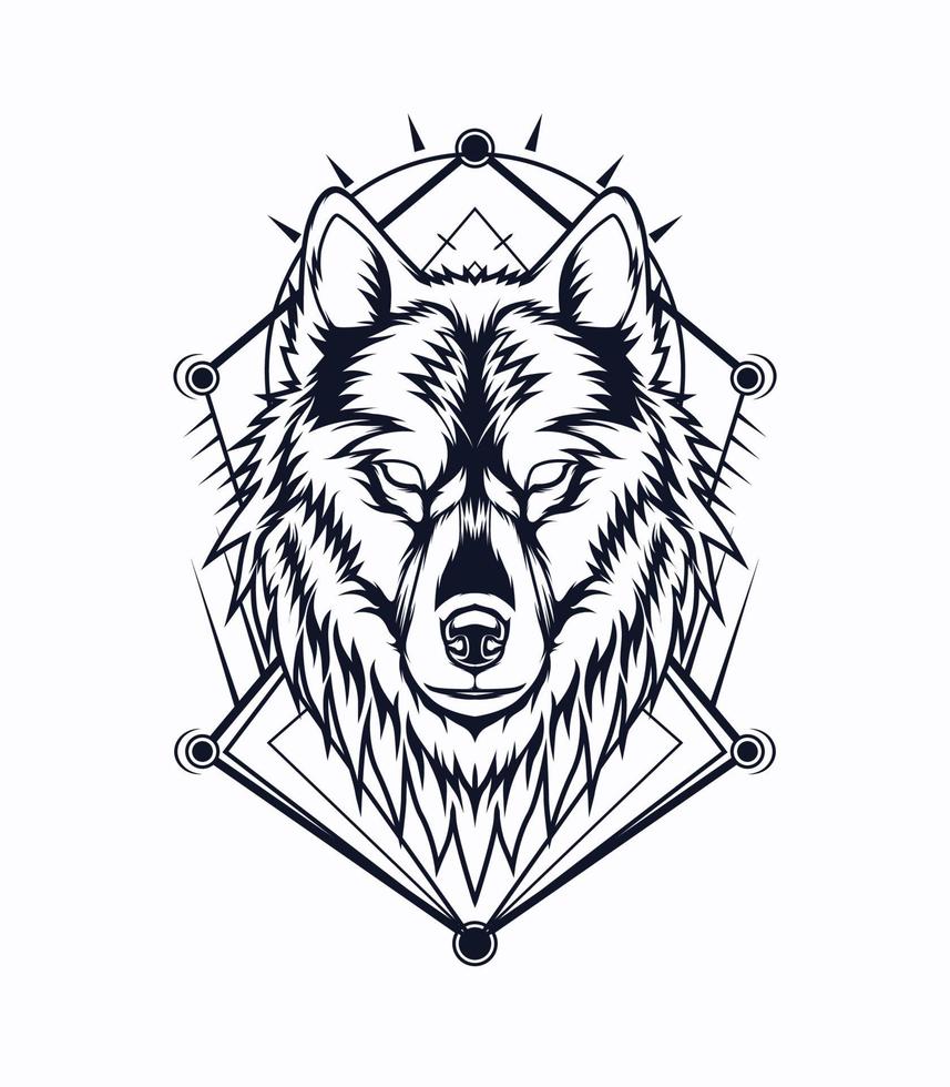 The wolf awakened vector illustration in black and white color