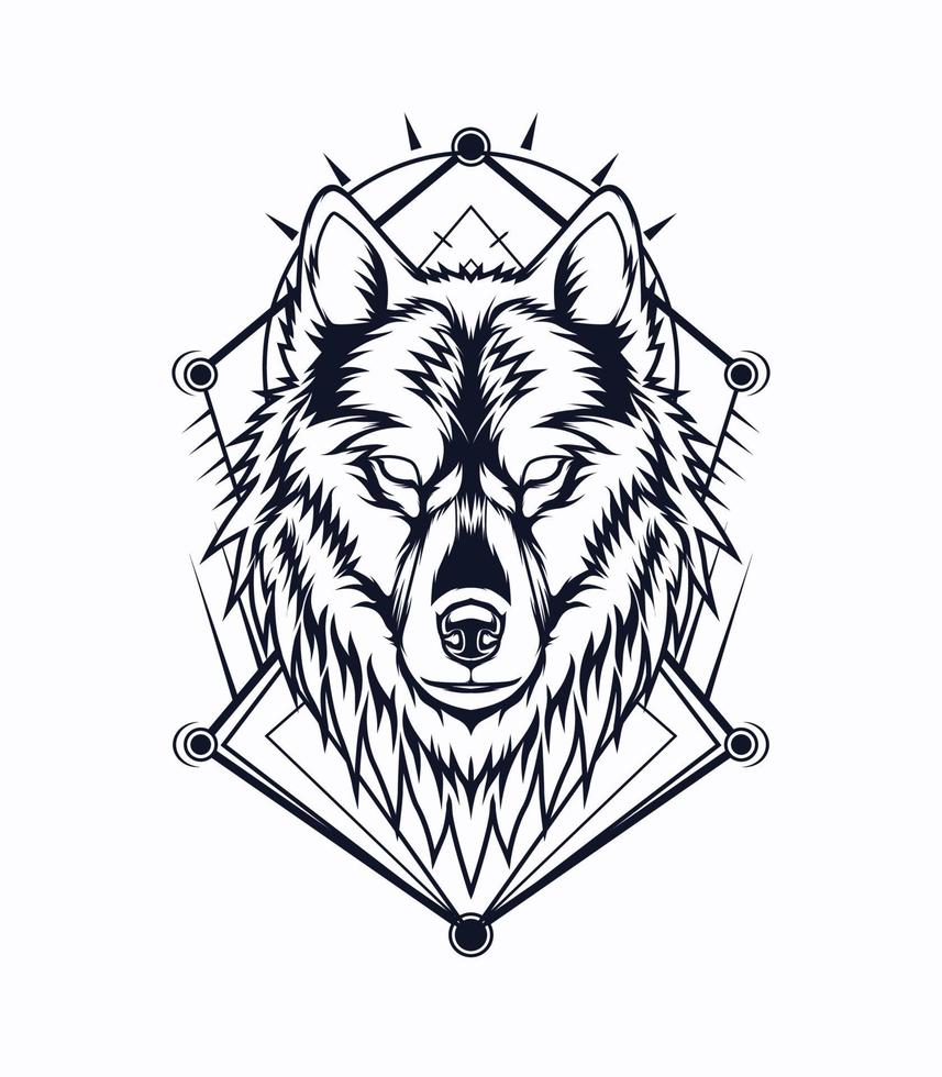 The wolf awakened vector illustration in black and white color