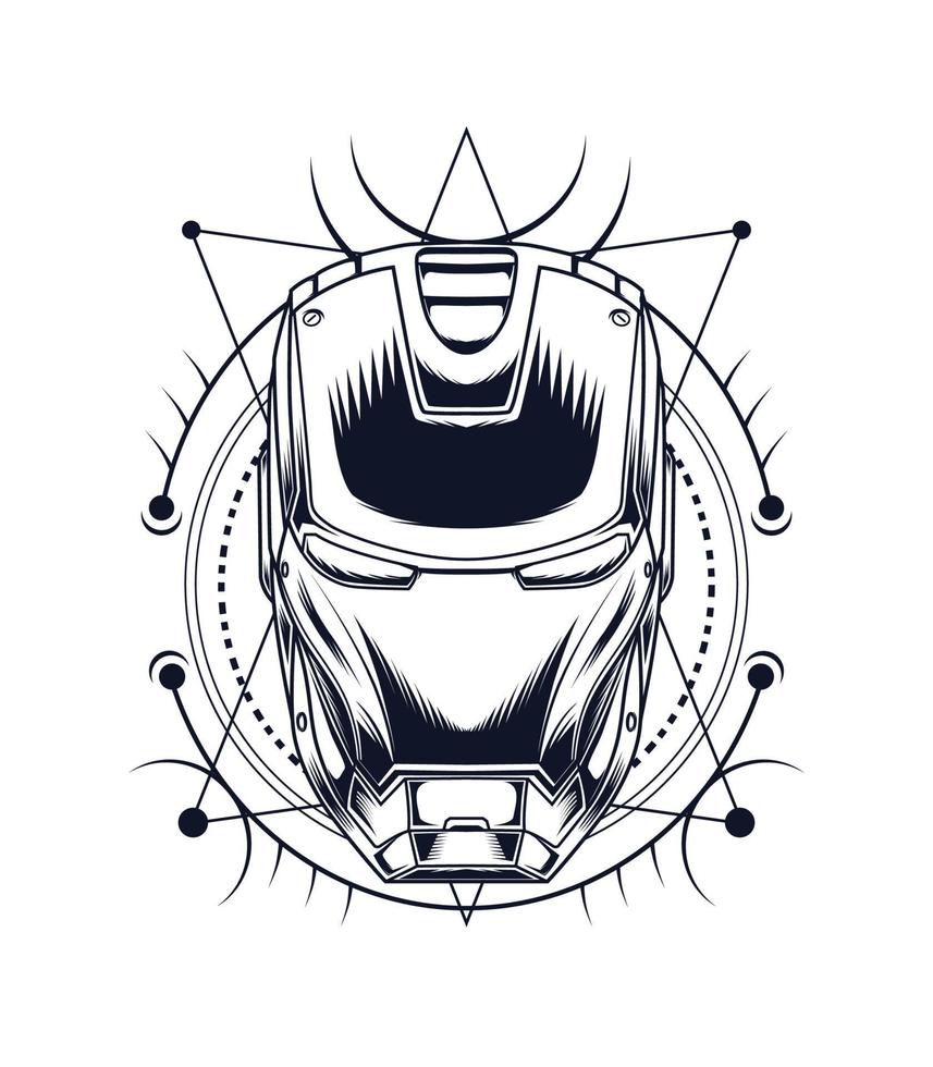Head of robotic vector artwork in black and white color