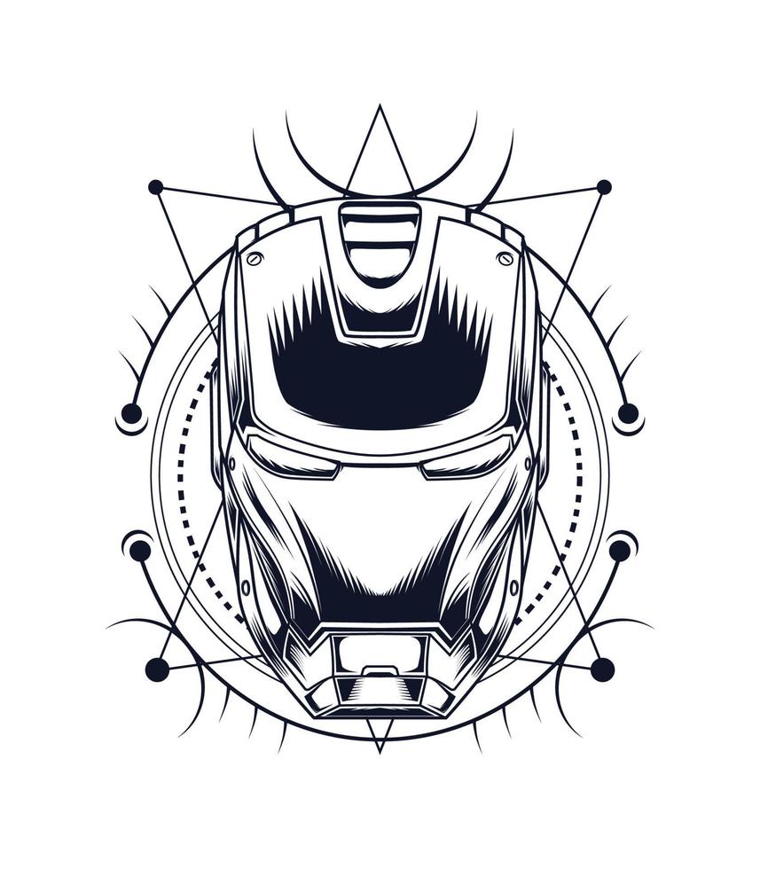 Head of robotic vector artwork in black and white color