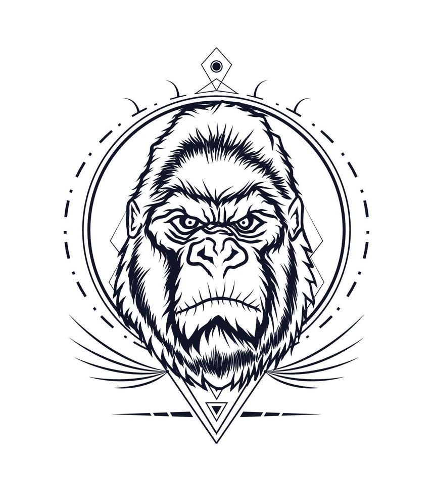 Gorilla head vector artwork black and white style