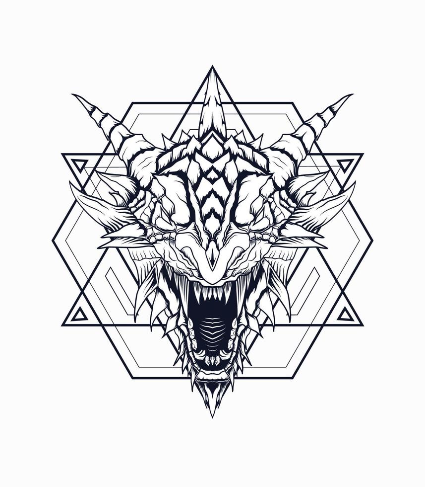 Dragon head vector illustration black and white color