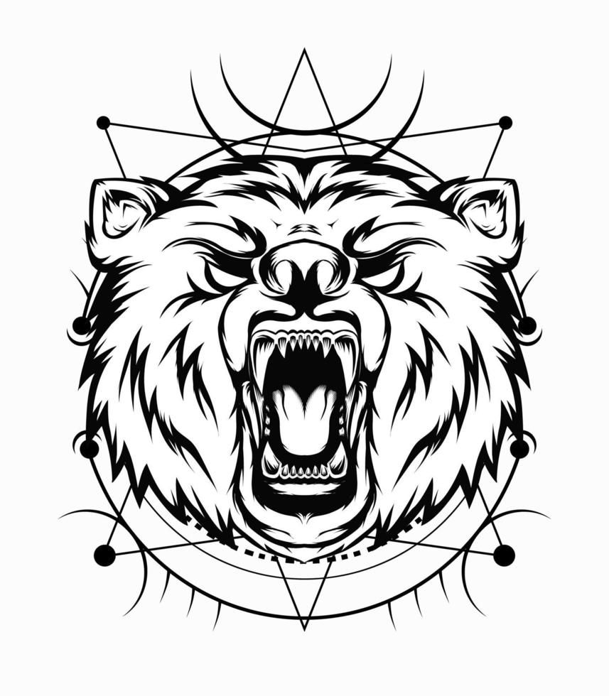 enojado oso ilustración en negro y blanco color vector