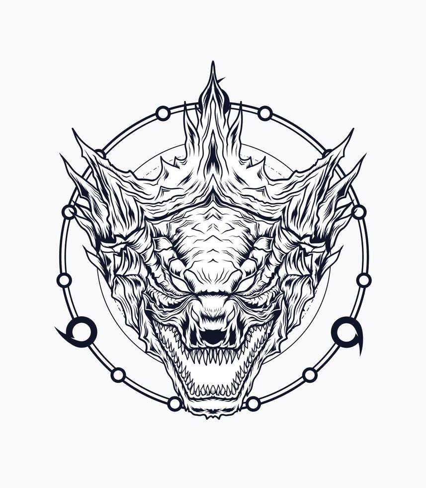 Kaiju vector illustration in black and white version