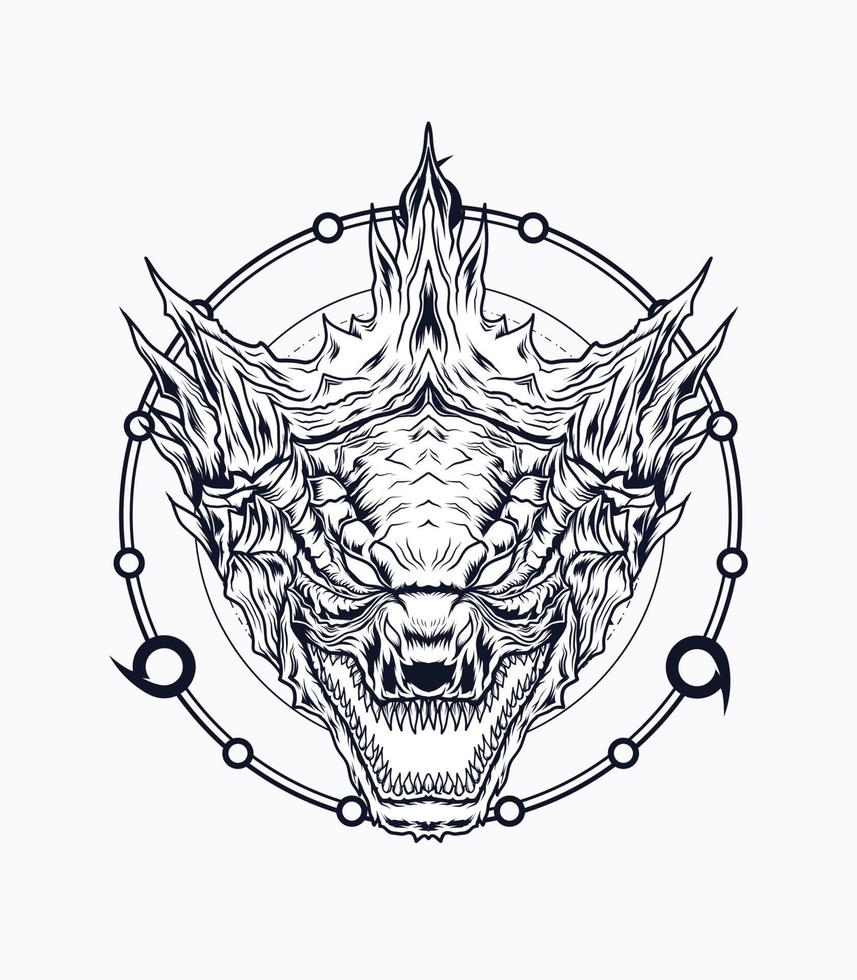 kaiju vector ilustración en negro y blanco versión