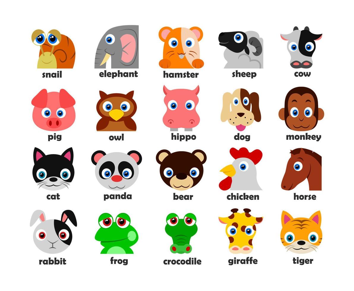 Funny Animal heads set Vector illustration