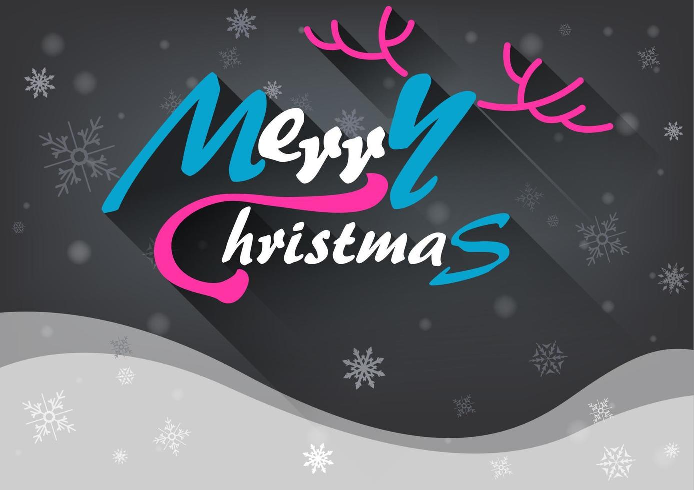 Merry Christmas Text in Snow Falling Background, Vector Illustration