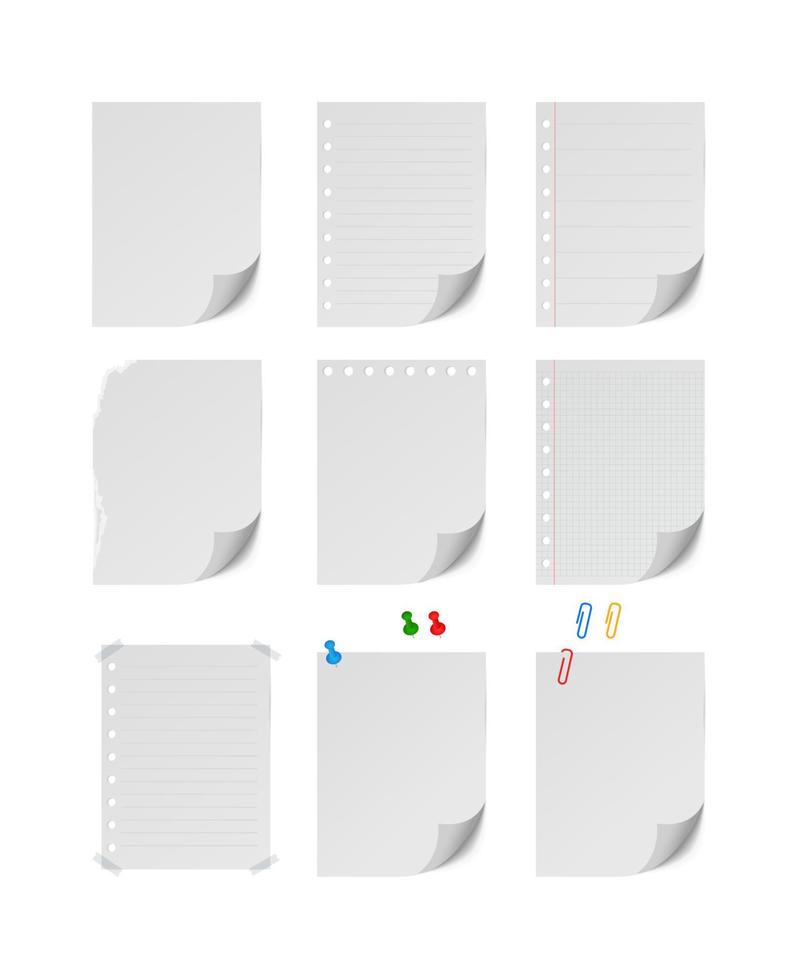 Blank Paper Sheet with Push Pin Set, Vector Illustration