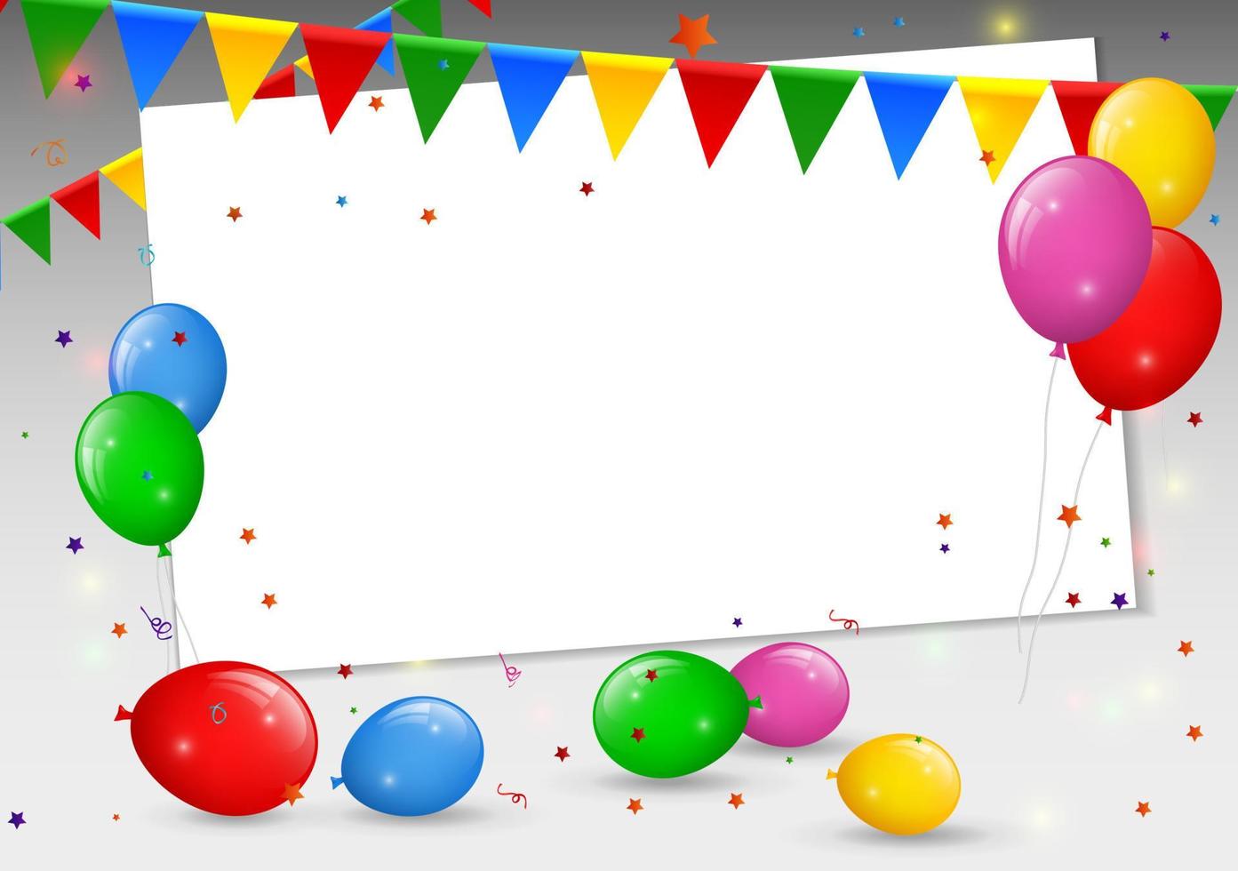 Balloons and Confetti, Happy Birthday Banner, Vector Illustration