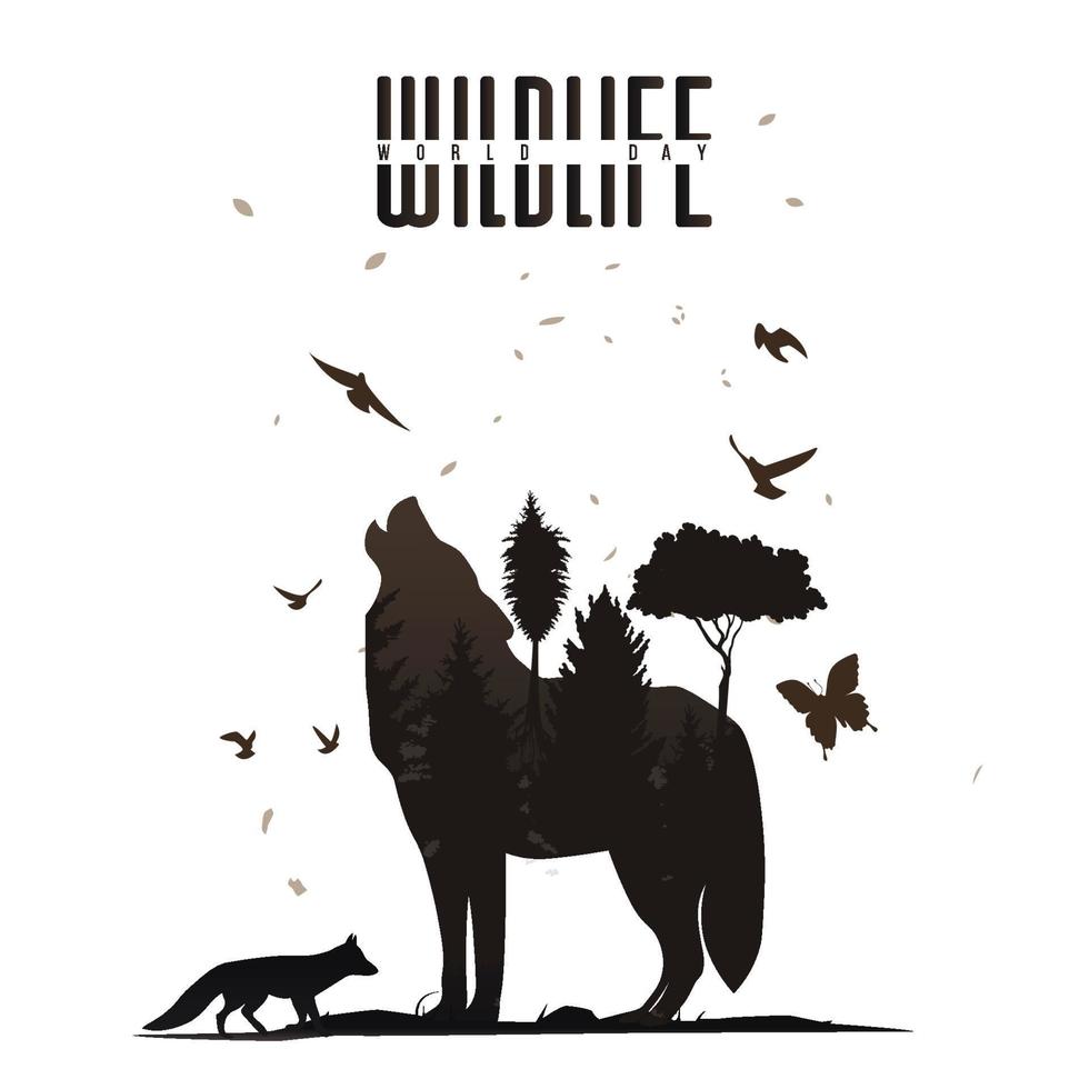 Wild Life poster design, Vintage style with animals, birds and trees vector
