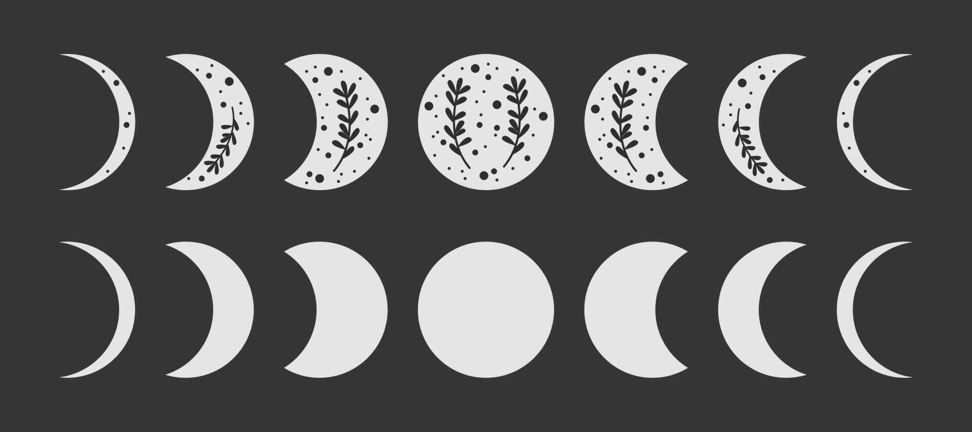 Moon phase icons with plants. Vector 20382642 Vector Art at Vecteezy