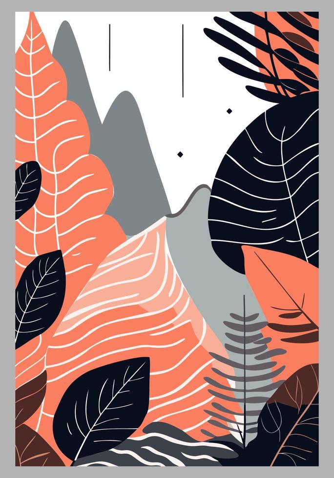 Flat plant posters. Gradient abstract geometric banners with copy space floral frames, jungle leaves and plants vector