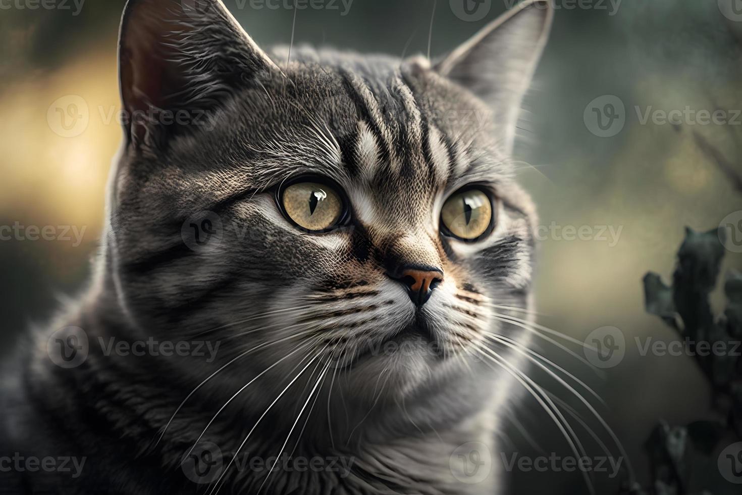 Portrait of a beautiful gray striped cat close up photography photo