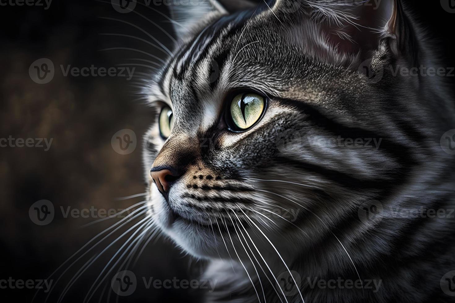 Portrait of a beautiful gray striped cat close up photography photo