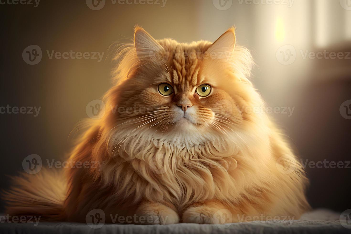 retrato de un gracioso hermosa rojo mullido gato en el interior, mascotas fotografía foto