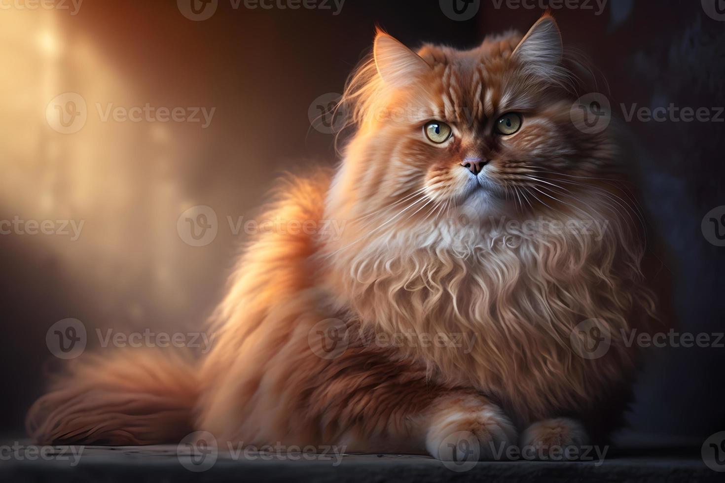 Portrait of a funny beautiful red fluffy cat in the interior, pets photography photo
