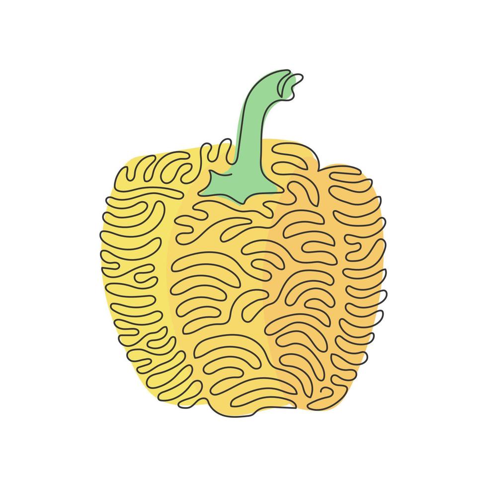 Single continuous line drawing whole healthy organic paprika for plantation logo identity. Fresh bell pepper concept for fruit vegetable icon. Swirl curl style. One line draw graphic design vector