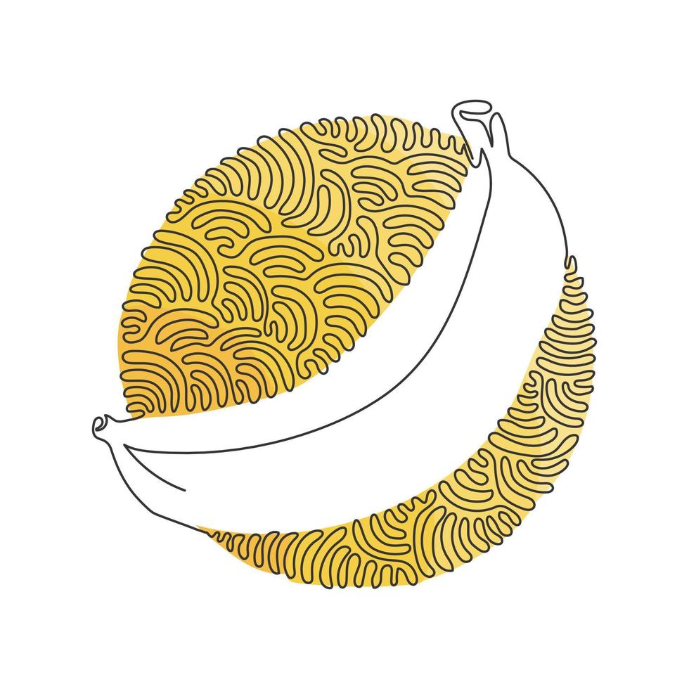 dibujo de una sola línea de plátano orgánico sano entero para el logotipo de la huerta. concepto de fruitage tropical fresca para el icono de jardín de frutas. estilo del fondo del círculo del rizo del remolino. vector de diseño de dibujo de línea continua